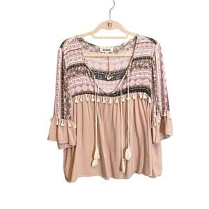 Listicle Women's Pink Floral Front Print Full Sleeves Blouse Size Large